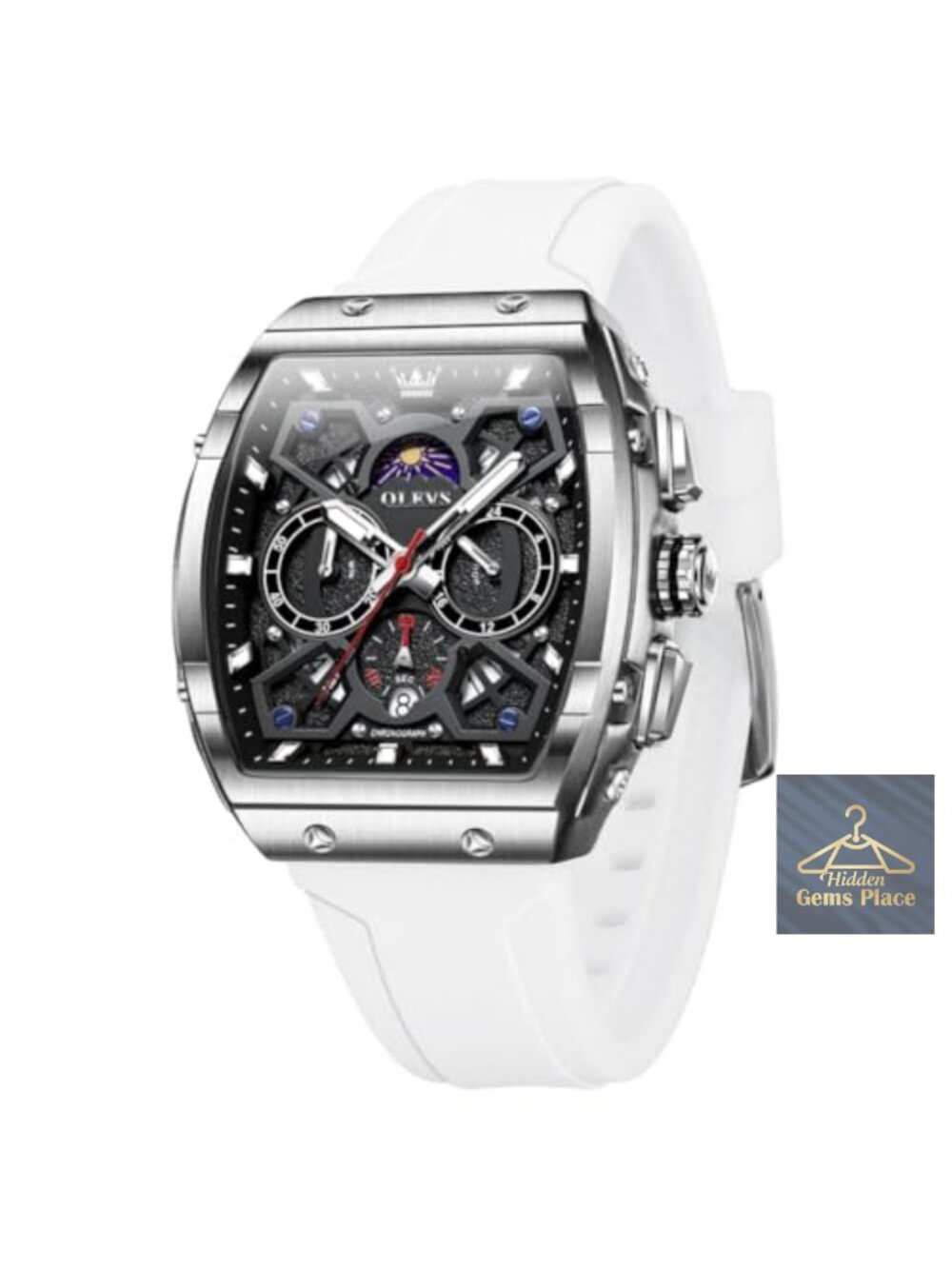 Men's Luxury Square Skeleton Chronograph Silicone Strap Watch